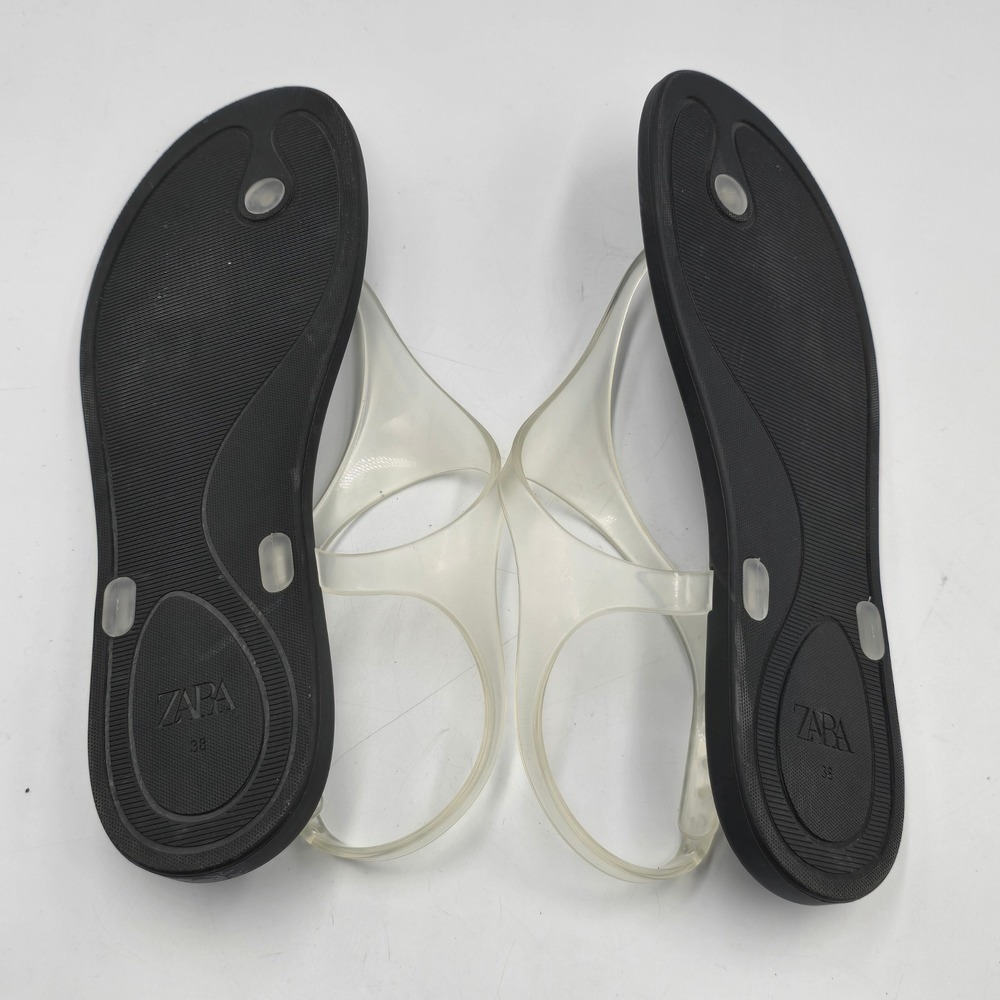 Zara Sandals Womens 38 Jelly T-Strap Black Clear EUC Summer Beach Comfort - Picture 6 of 9